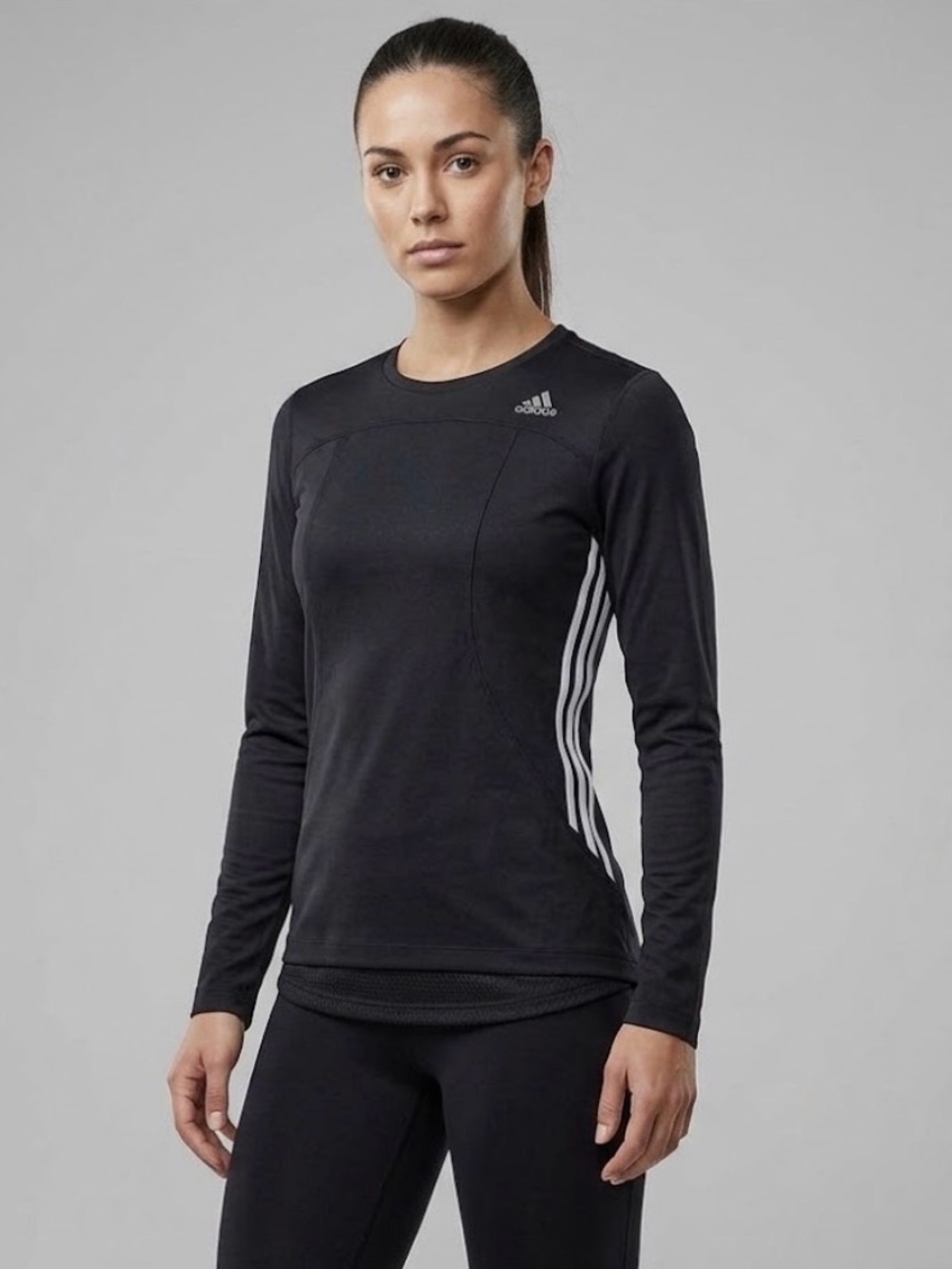Adidas Black and White Long Sleeve Performance Top